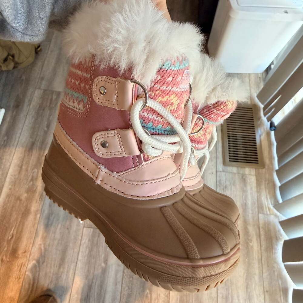 London Fog Toddler Girls Tottenham Pink and Tan Faux Fur Boots